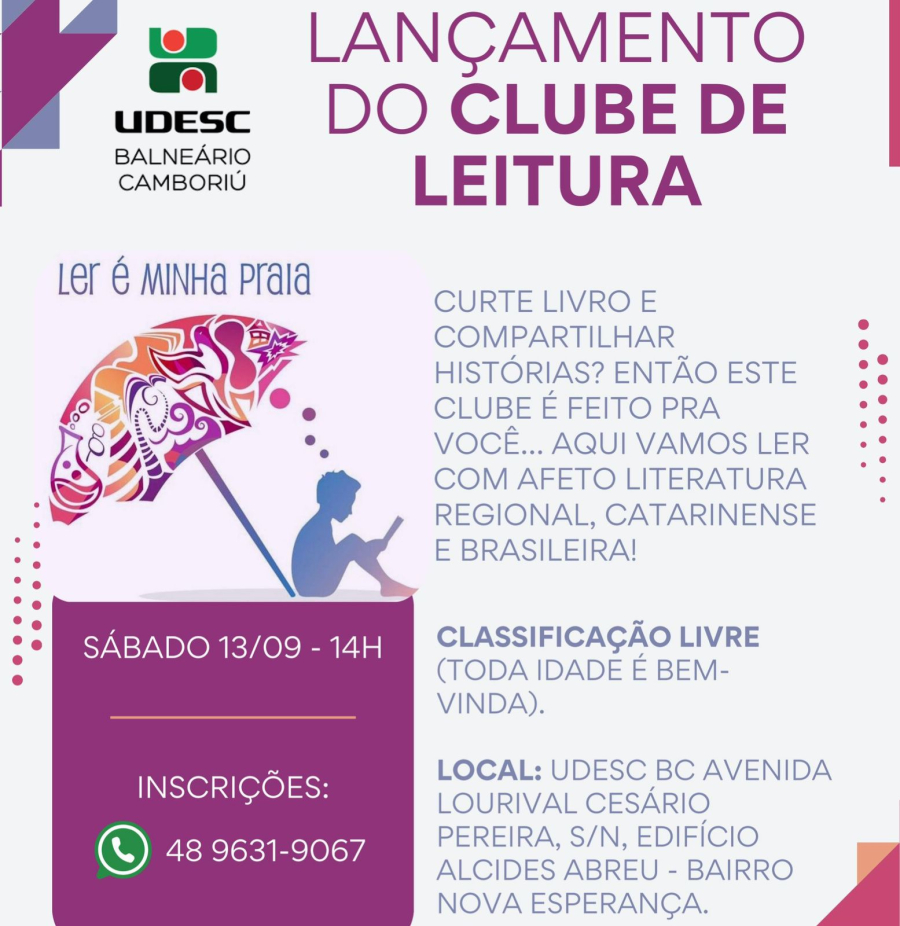 UDESC BC lança “Clube do Livro e Leitura” neste sábado, 13/9 14h