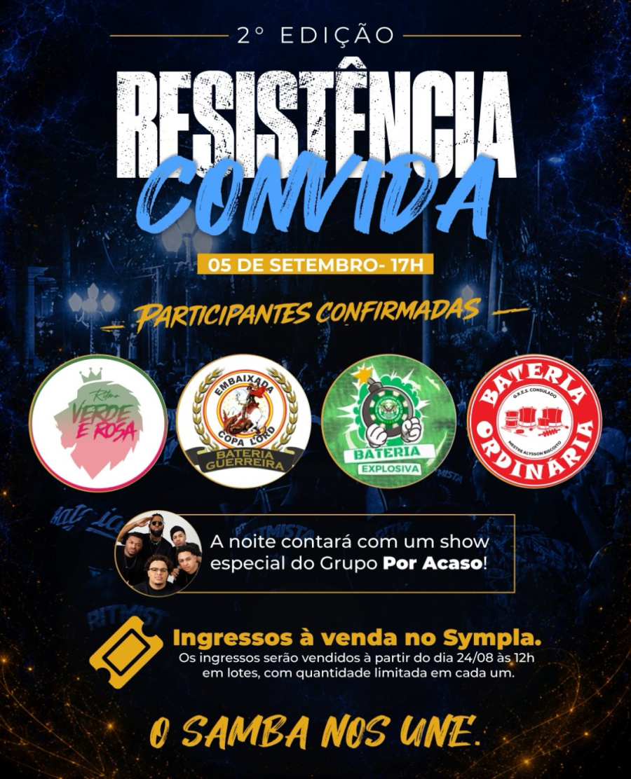 Bateria Resistência Convida: Palhoça recebe segunda edição  com o melhor do samba 