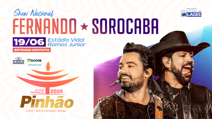 Dupla sertaneja Fernando e Sorocaba estará na 35ª Festa Nacional do Pinhão